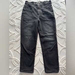 Madewell The Mom Jean in Black Wash Size 28 Cropped Denim High Rise Straight Leg
